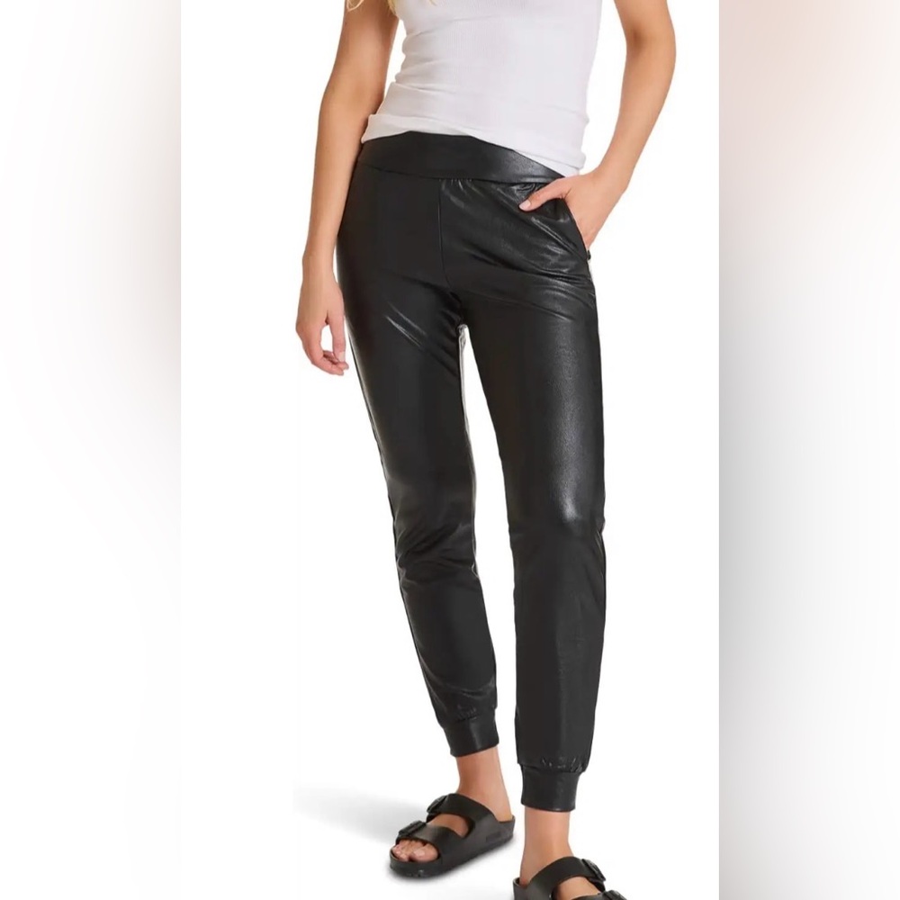 Commando Faux Leather Jogger Pants Black Pull On Stretch Pocket Size M